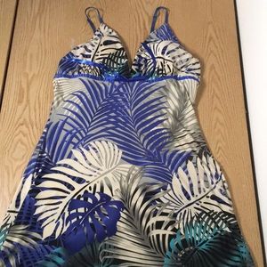 Women’s Sexy Kala Tropical Print Dress Stretchy Soft Liteweight Blue Size Large